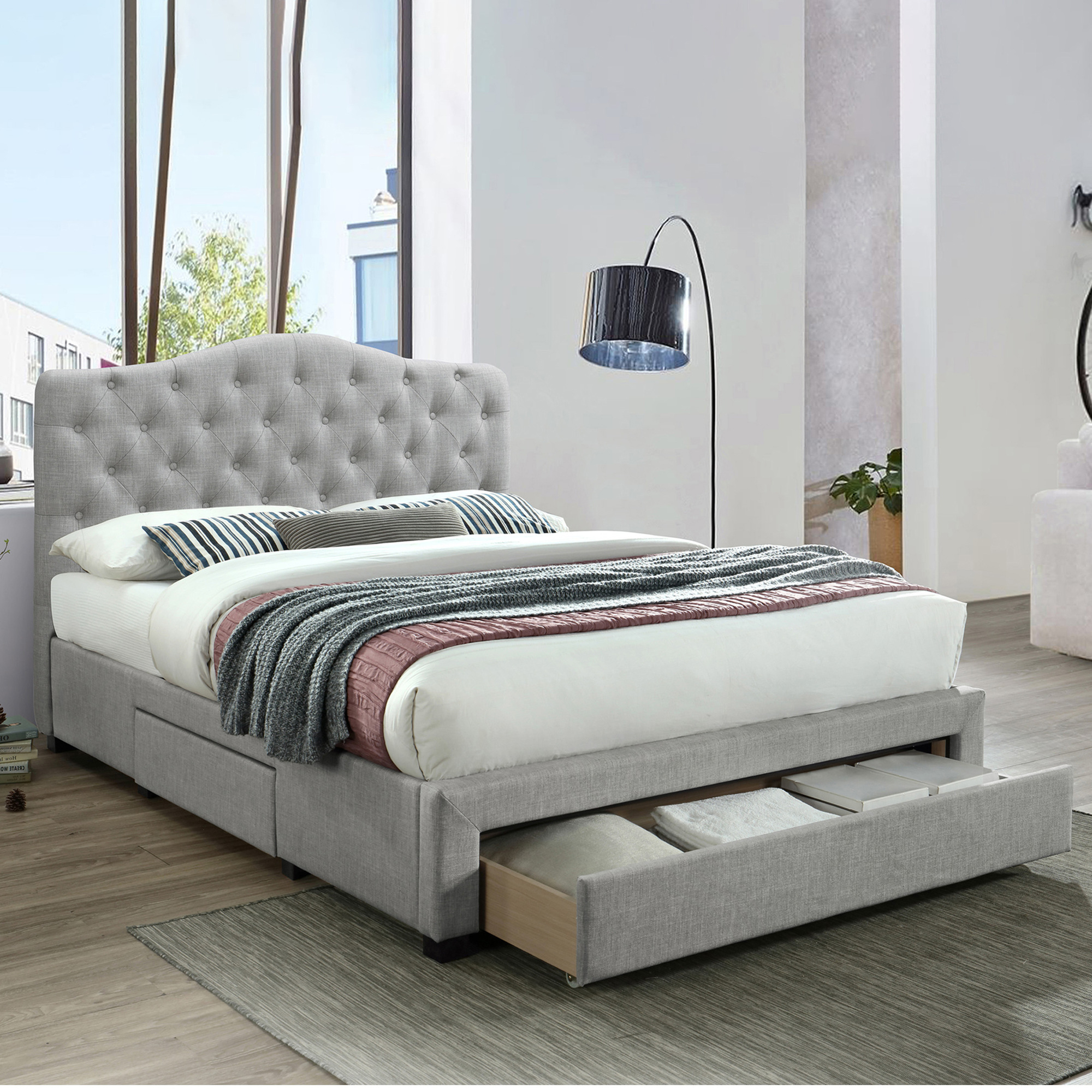 gray bed frame with storage